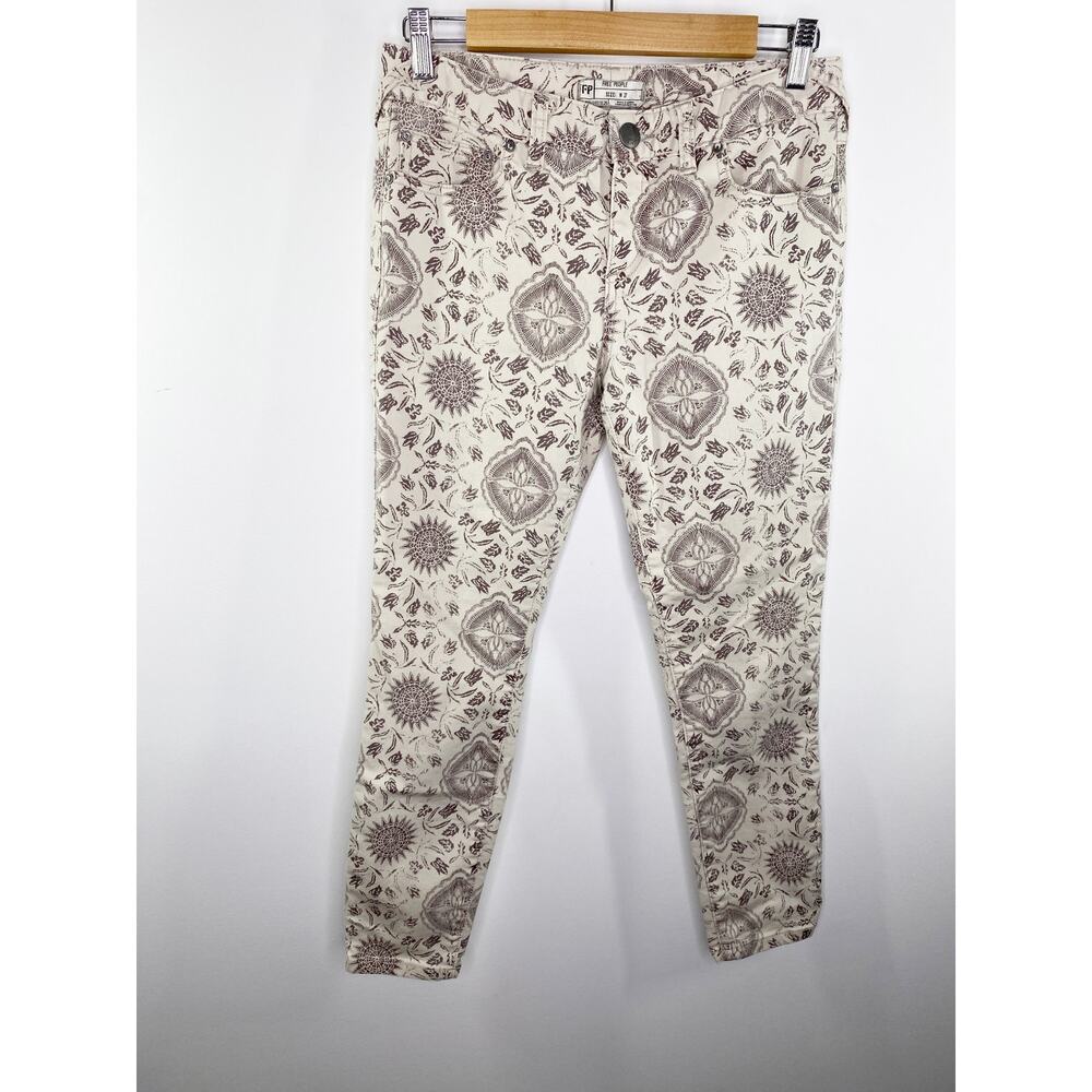 Free People Womens Sundial Boho Ankle Pants Cream Purple Size 27‎ Skinny Jeans